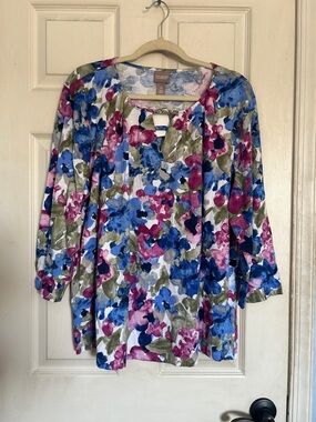 Chico’s watercolor floral print long sleeve top size XXL